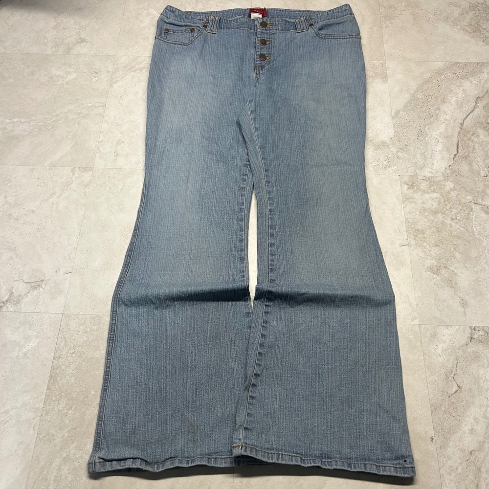 Tilt Flare Leg Jeans Light Wash Blue Women Size 15 Reg Button Fly Y2K Boho